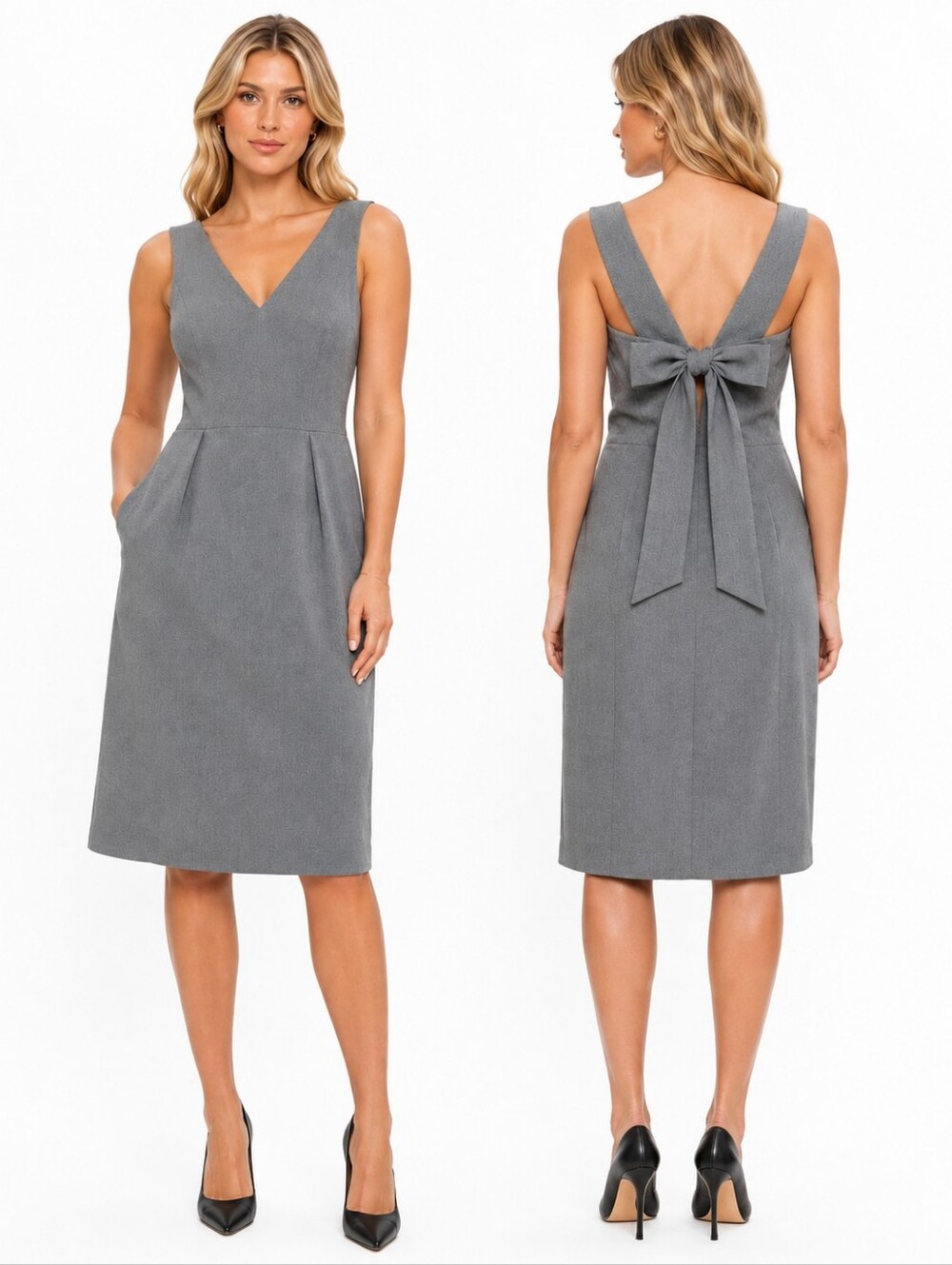 Banana Republic V-Neck Bow Back Sheath Dress Women Career Gray Size 2